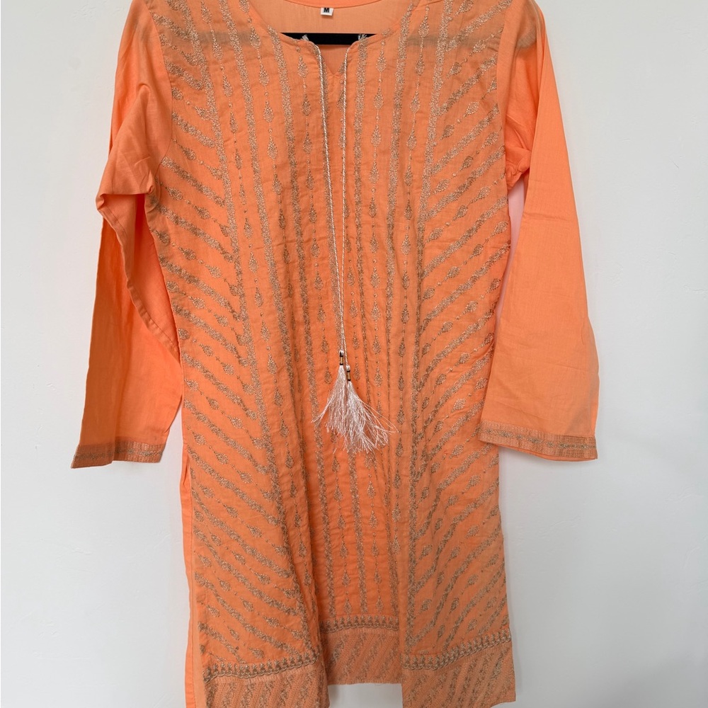 Orange Embroidered Kurta